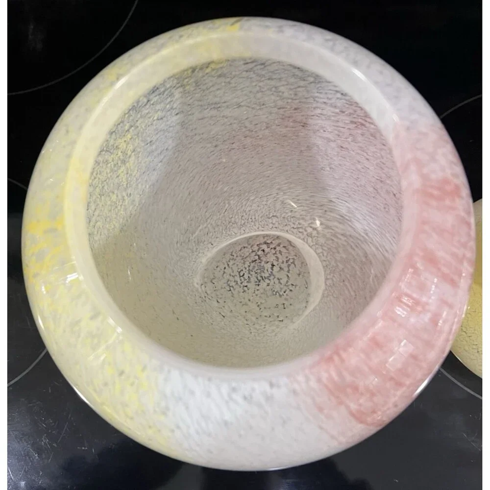 Crystal Clear Apothecary Jar Italy Art Glass Pink Yellow White Swirl 10